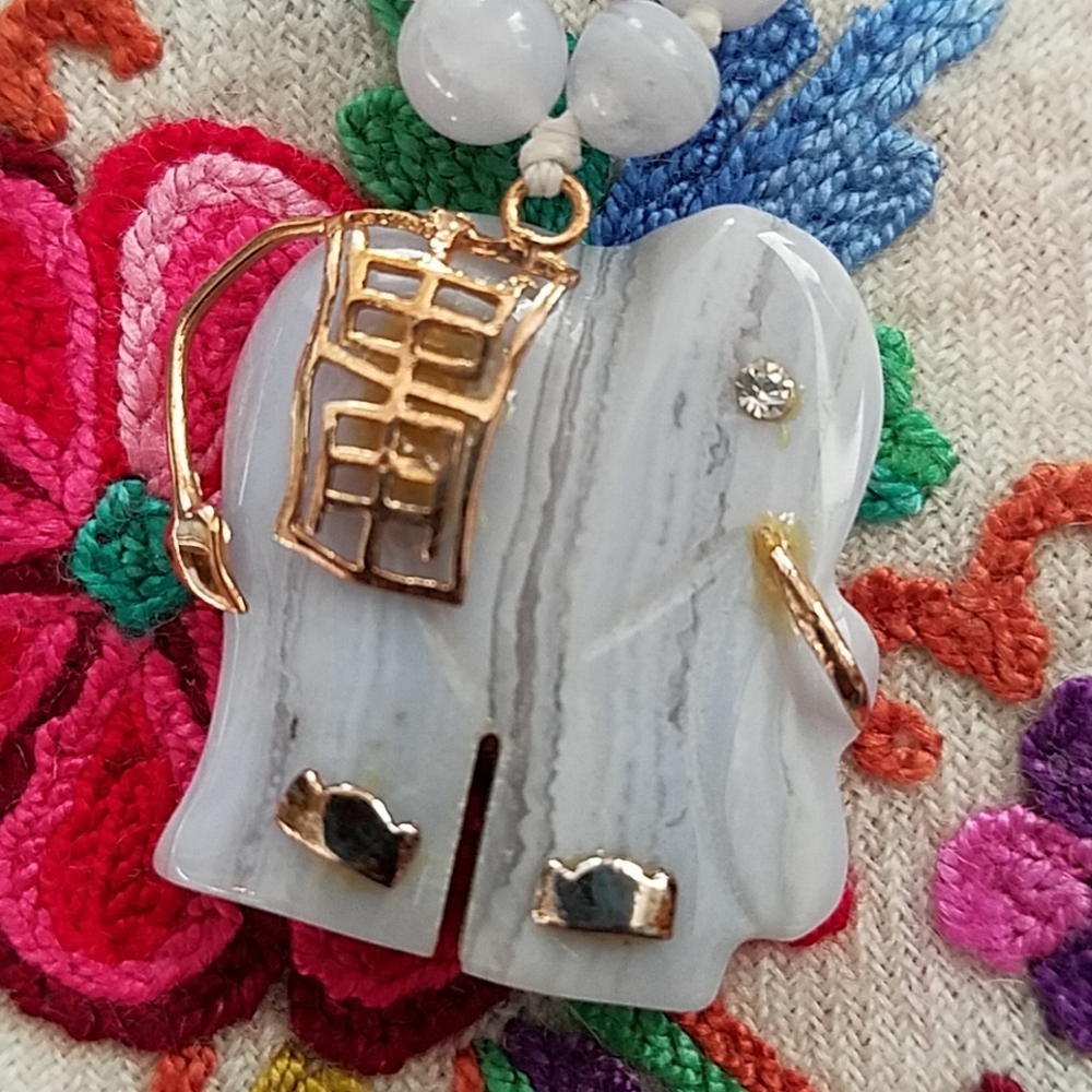 Blue Lace Agate Elephant Necklace